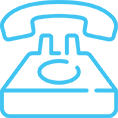 A blue telephone icon on a black background. A blue telephone icon on a black background.